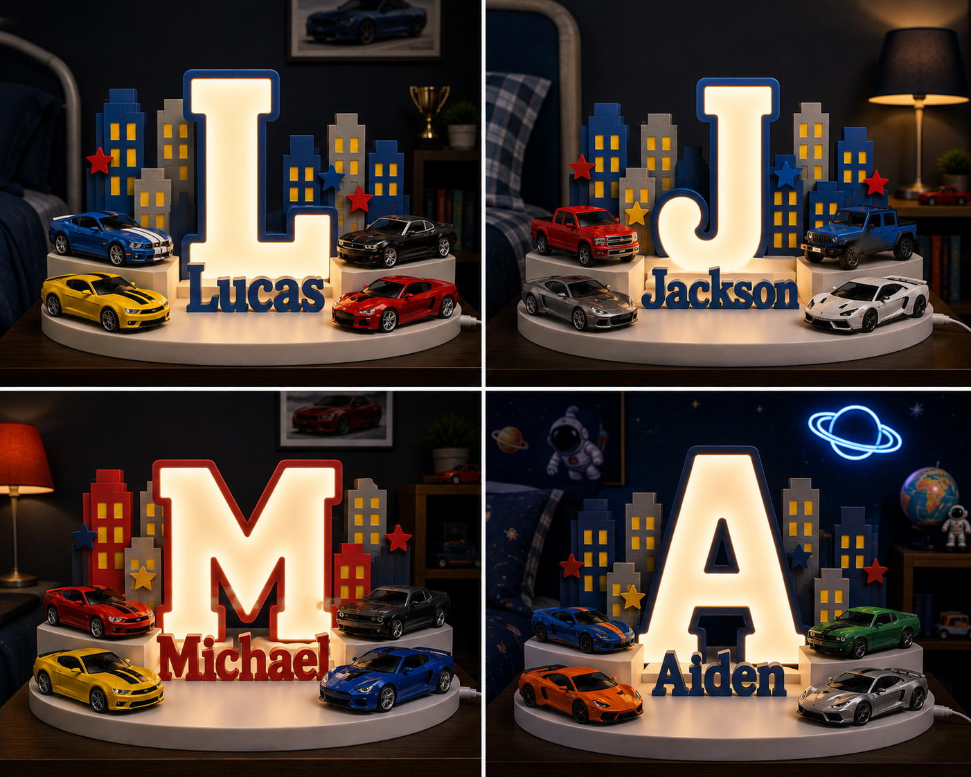 🚗 Personalized Adventure Wheels Name Lamp