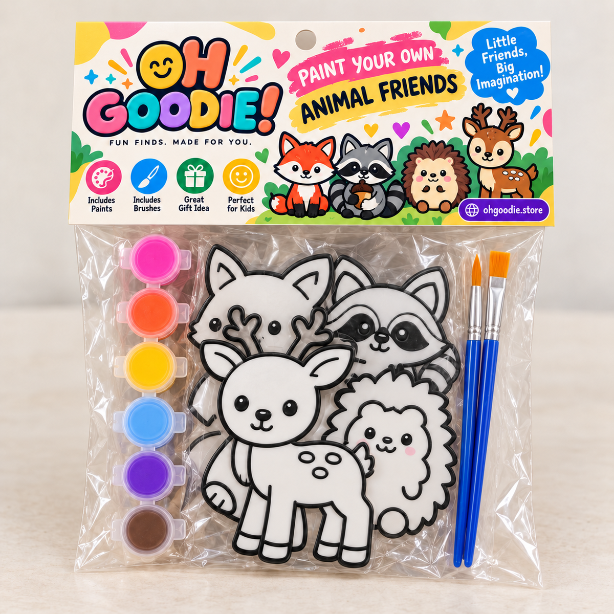 Paint Your Own Animals Kit for Kids | 4 Animal Figures + Paints & Brushes