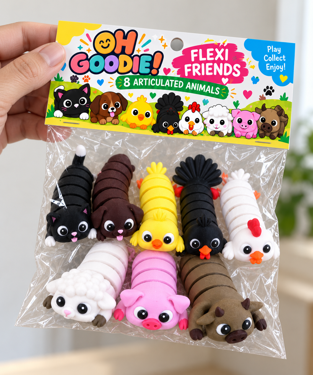 Flexi Friends Animal Toys 8-Pack | Articulated Animal Gift Set