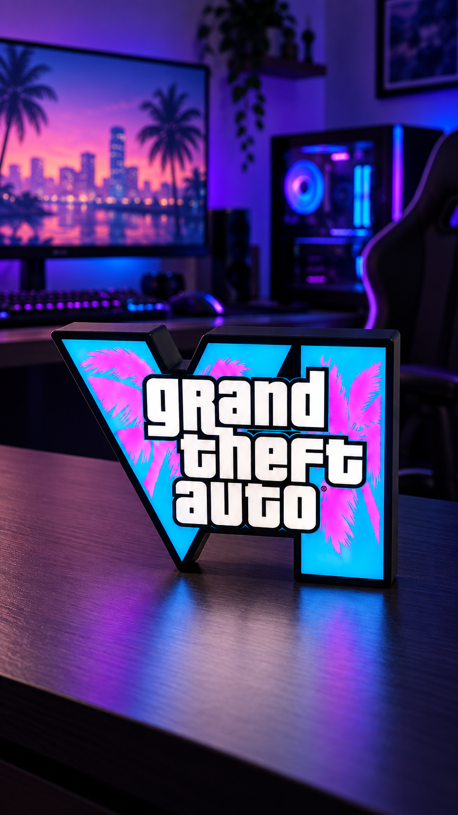 GTA VI Inspired LED Lamp | Gaming Room Decor & Gamer Gift