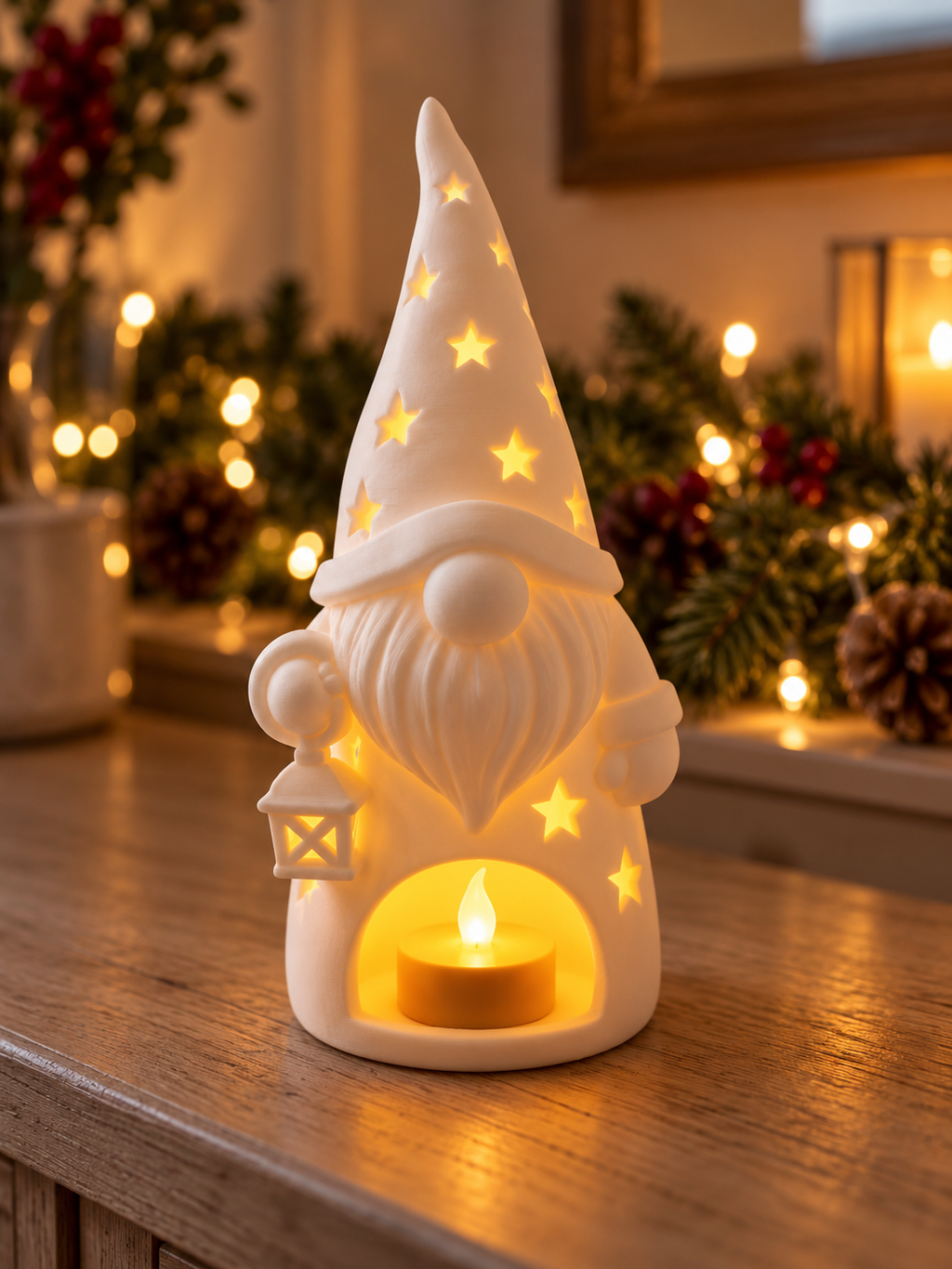 Christmas LED Tea Light Holders – Santa & Gnome Decor Set of 3