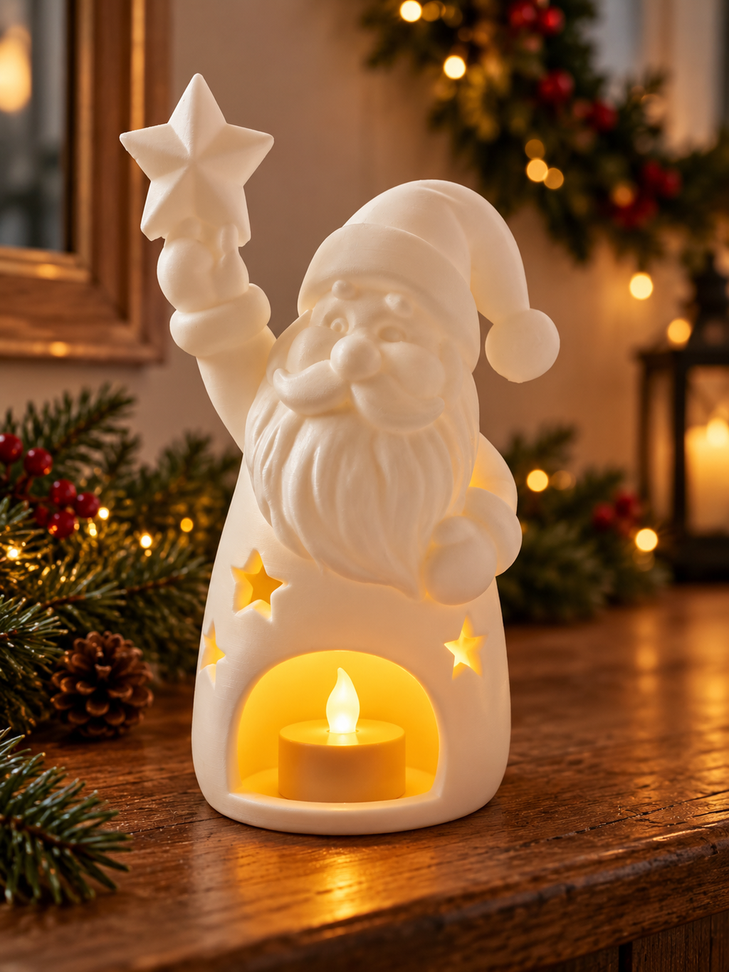 Christmas LED Tea Light Holders – Santa & Gnome Decor Set of 3